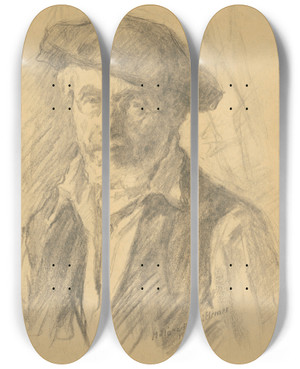 Triptych art skateboard deck of Elemr Halszhradil Selfportrait by Elemir Halasz Hradil (1873-1948)