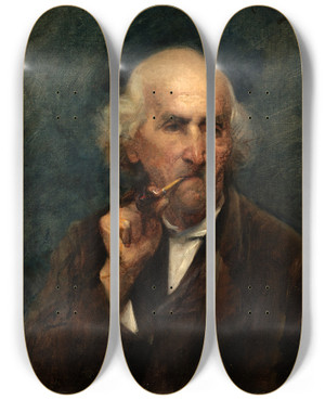 Triptych art skateboard deck of Ottilie Wilhelmine Roederstein Old Man With Pipe by Ottilie Wilhelmine Roederstein (1859-1937)