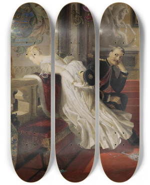 Triptych art skateboard deck of Edward Henry Corbould Amor Vincit Omnia by Edward Henry Corbould (1815-1905)