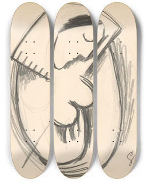 Triptych art skateboard deck of Mikul Galanda Study Of A Woman With A Bowed Head by Mikulas Galanda (1895-1938)
