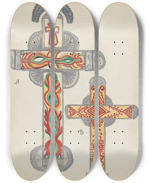 Triptych art skateboard deck of American 20Th Century Plate 47 Crosses Of Tin From Portfolio Spanish Colonial Designs Of New Mexico_2 by American 20Th Century