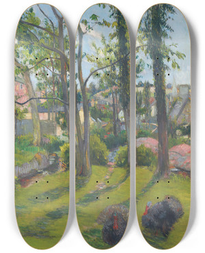 Triptych art skateboard deck of Paul Gauguin Les Dindons Pontaven by Paul Gauguin (1848-1903)