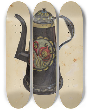 Triptych art skateboard deck of Mina Lowry Toleware Coffee Pot by Mina Lowry (1894-1942)