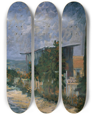 Triptych art skateboard deck of Vincent Van Gogh Shelter On Montmartre by Vincent van Gogh (1853-1890)
