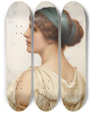 Triptych art skateboard deck of John William Godward Atalanta by John William Godward (1861-1922)