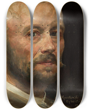 Triptych art skateboard deck of Aleksander Mroczkowski Selfportrait by Aleksander Mroczkowski (1850-1927)