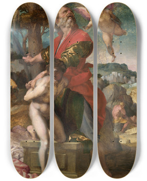 Triptych art skateboard deck of Andrea Del Sarto The Sacrifice Of Isaac by Andrea del Sarto (1486-1530)