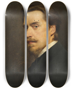 Triptych art skateboard deck of Anton Mller Selbstbildnis by Anton Moller (1853-1897)
