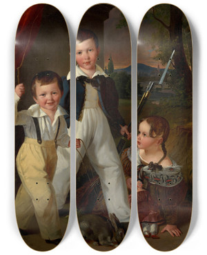 Triptych art skateboard deck of Johann Matthias Ranftl Carl Mathias Und Katherine Wisgrill Als Kinder by Johann Matthias Ranftl (1804-1854)