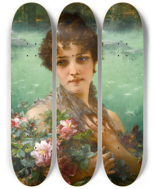 Triptych art skateboard deck of Conrad Kiesel The Wild Roses by Conrad Kiesel (1846-1921)