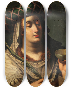 Triptych art skateboard deck of Abraham Janssens The Tiburtine Sibyl by Abraham Janssens (1575-1632)
