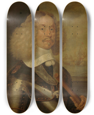 Triptych art skateboard deck of Abraham Van Westerveld Portrait Of Jacob Baron Van Wassenaer Lord Of Obdam Lieutenantadmiral Of Holland And Westfriesland by Abraham van Westerveld (1620-1692)