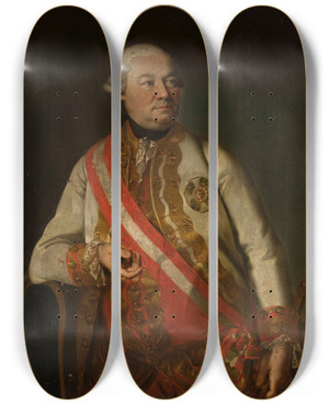 Triptych art skateboard deck of Georg Weikert Portrait Of Count Andreas Hadik Von Futak 17101790 With The Star Of The Military Order Of Maria Theresa On His Breast by Georg Weikert (1743-1799)