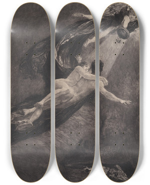Triptych art skateboard deck of Max Klinger New Dreams Of Happiness Neue Trume Von Glck by Max Klinger (1857-1920)