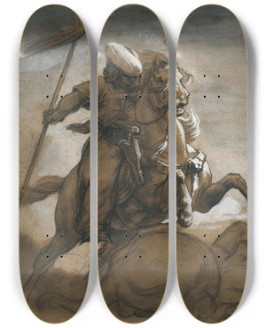Triptych art skateboard deck of Thodore Gricault Turkish Cavalier In Combat by Theodore Gericault (1791-1824) Triptych art skateboard deck of Thodore Gricault Turkish Cavalier In Combat by Theodore Gericault (1791-1824)