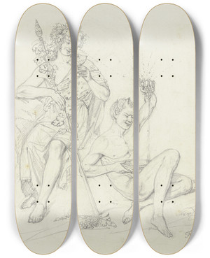 Triptych art skateboard deck of Friedrich Mosbrugger  Bacchus And Faun by Friedrich Mosbrugger (1804-1830)
