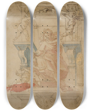 Triptych art skateboard deck of Domenico Piola Den Hellige Antonious Af Padova by Domenico Piola (1627-1703)
