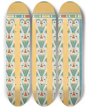 Triptych art skateboard deck of Gustave Jquier 52 Plafond Du Tombeau De Nesipanoferher N 58 by Gustave Jequier (1868-1946)