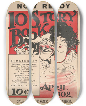 Triptych art skateboard deck of Ike Morgan 10 Story Book April by Ike Morgan (1871-1913)
