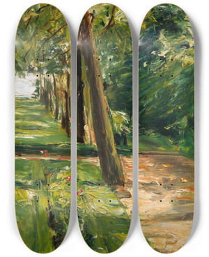 Triptych art skateboard deck of Max Liebermann Die Birkenallee Im Wannseegarten Nach Osten Wohl by Max Liebermann (1847-1935)