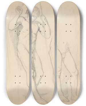 Triptych art skateboard deck of Jzef Simmler Studium Aktu Do Postaci Stranika Do Obrazu Katarzyna Jagiellonka W Wizieniu W Gripsholmie by Jozef Simmler (1823-1868)