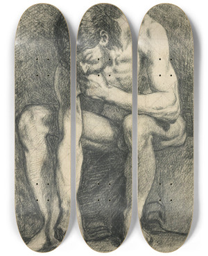 Triptych art skateboard deck of Pierre Puvis De Chavannes Homme Assis Nu Crivant Par Terre Avec Son Doigt by Pierre Puvis De Chavannes (1824-1898)