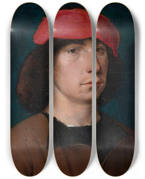 Triptych art skateboard deck of Michel Sittow A Young Man In A Red Cap by Michel Sittow (1468-1525)