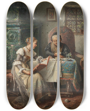 Triptych art skateboard deck of Rosa Schweninger In Der Stube by Rosa Schweninger