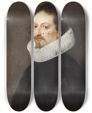 Triptych art skateboard deck of Thomas Willeboirts Bosschaert Portret Van Gaspar Gevartius by Thomas Willeboirts Bosschaert (1614-1654)