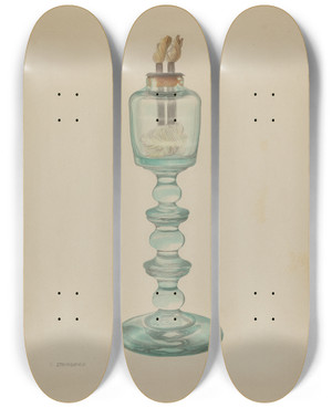 Triptych art skateboard deck of Isidore Steinberg Whale Oil Lamp by Isidore Steinberg (20-)