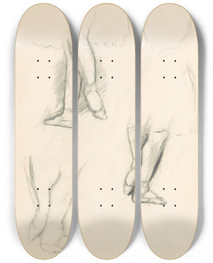 Triptych art skateboard deck of Edgar Degas Figure Studies 6 by Edgar Degas (1834-1917)
