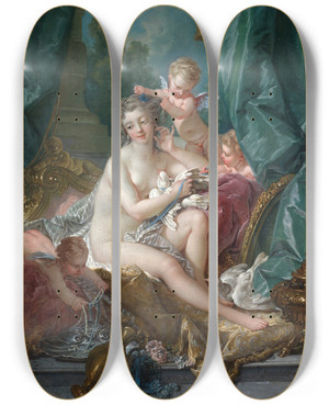 Triptych art skateboard deck of Franois Boucher The Toilette Of Venus by Francois Boucher (1703-1770)