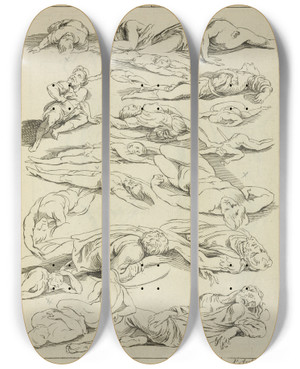 Triptych art skateboard deck of Peter Paul Rubens Several Figures In Prone And Supine Positions by Peter Paul Rubens (1577-1640)