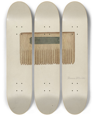 Triptych art skateboard deck of Francis Bruner Shaker Seed Comb by Francis Bruner