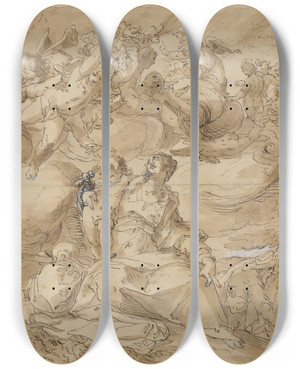 Triptych art skateboard deck of Gerrit Pietersz Ruhe Auf Der Flucht Nach Gypten by Gerrit Pietersz (1566-1612)