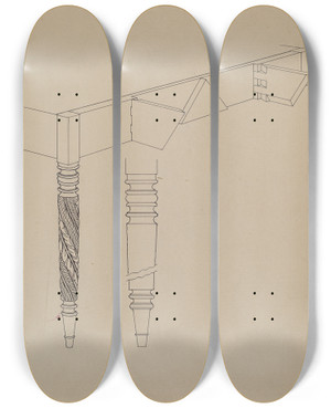 Triptych art skateboard deck of Howard Weld Details Of Dining Room Table by Howard Weld