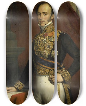 Triptych art skateboard deck of Nicolaas Pieneman Portrait Of Jan Jacob Rochussen Governorgeneral Of The Dutch East Indies by Nicolaas Pieneman (1809-1860)