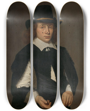 Triptych art skateboard deck of Paulus Hennekyn Portrait Of Dirck Hendrick Meulenaer by Paulus Hennekyn (1611-1671)