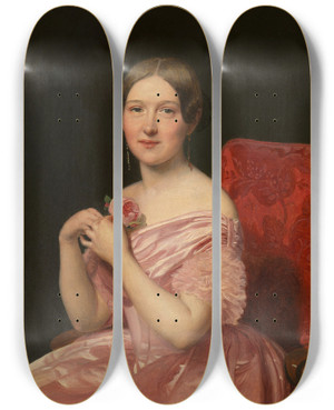 Triptych art skateboard deck of Ferdinand Georg Waldmller Junge Dame In Rosafarbenem Atlaskleid by Ferdinand Georg Waldmuller (1793-1865)