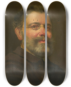 Triptych art skateboard deck of Julius Siegfried Uetz Selfportrait by Julius Siegfried Uetz