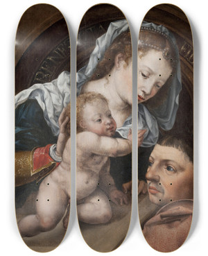 Triptych art skateboard deck of Jan Gossaert Virgin And Child With A Patron by Jan Gossaert (1478-1532)