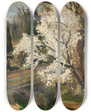 Triptych art skateboard deck of Aureliano De Beruete Spring Blossom by Aureliano De Beruete (1845-1912)