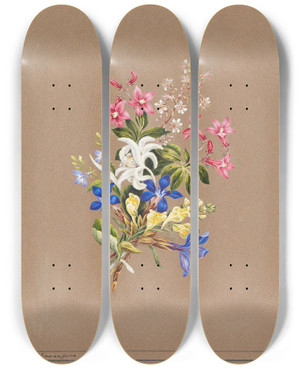 Triptych art skateboard deck of Franz Xaver Nachtmann Alpenblumenstrau by Franz Xaver Nachtmann (1799-1846)