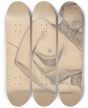 Triptych art skateboard deck of Harald Giersing Liggende Kvindelige Model by Harald Giersing (1881-1927)