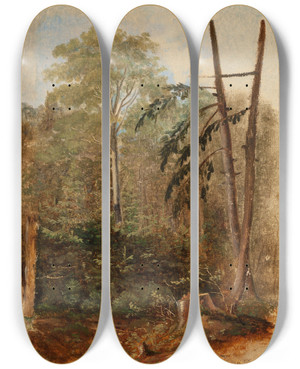 Triptych art skateboard deck of Carl Spitzweg Study Of A Woodland Landscape by Carl Spitzweg (1808-1880)
