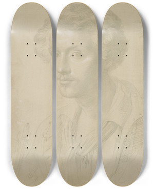 Triptych art skateboard deck of Friedrich Von Nerly Selfportrait by Friedrich Von Nerly (1807-1878)