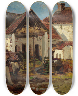 Triptych art skateboard deck of Anna Nordlander The Backyard by Anna Nordlander (1843-1879)