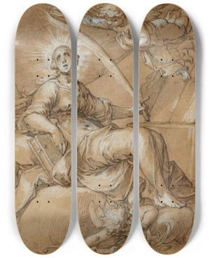 Triptych art skateboard deck of Abraham Bloemaert Sainte Catherine by Abraham Bloemaert (1564-1651)