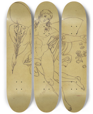 Triptych art skateboard deck of Gerhard Von Kgelgen Geflgelter Jngling Blumen Streuend Genius Des Guten by Gerhard Von Kugelgen (1772-1820)