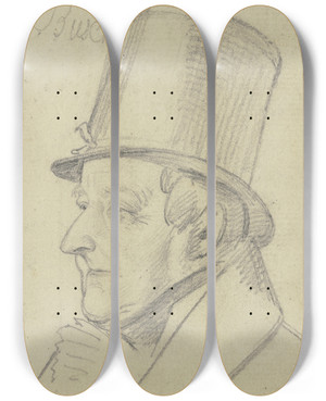 Triptych art skateboard deck of Carl Hoff Portrait Of Busch by Carl Hoff (1807-1862)